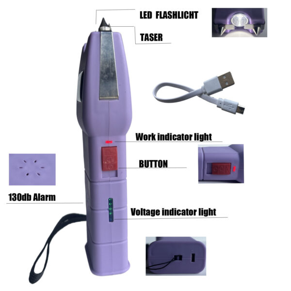 2,400,000 Volt Ergo Stun Gun with Bright LED, Black and Pink - Image 6