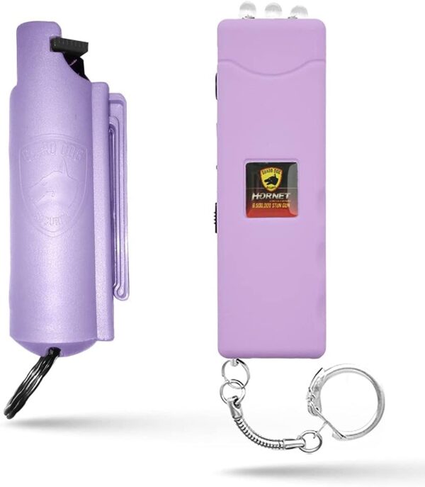 Pepper Spray Stun Gun Combo Pack - Self Defense Keychain Set, Personal Safety Devices for Women, Home Defense & Self Defense Kit - Lilac