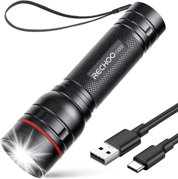 Rechargeable Flashlights High Lumens, G1000 Super Bright Flash Light, Small Zoomable Led Flashlight with 3 Lighting Modes, Portable Tactical Flashlights for Camping