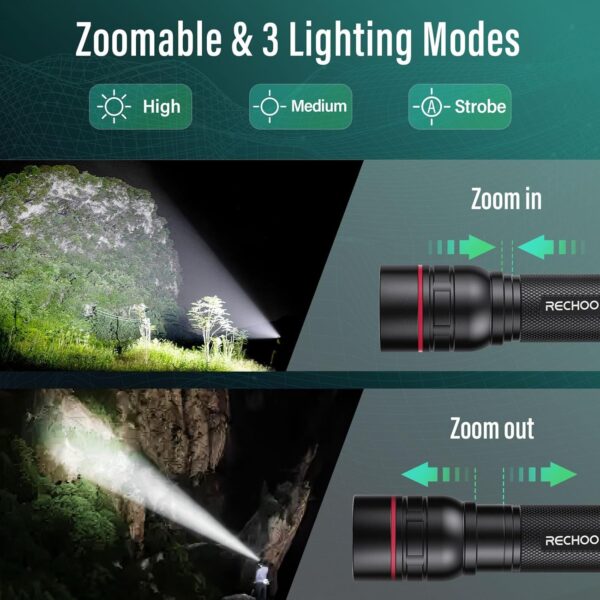 Rechargeable Flashlights High Lumens, G1000 Super Bright Flash Light, Small Zoomable Led Flashlight with 3 Lighting Modes, Portable Tactical Flashlights for Camping - Image 3