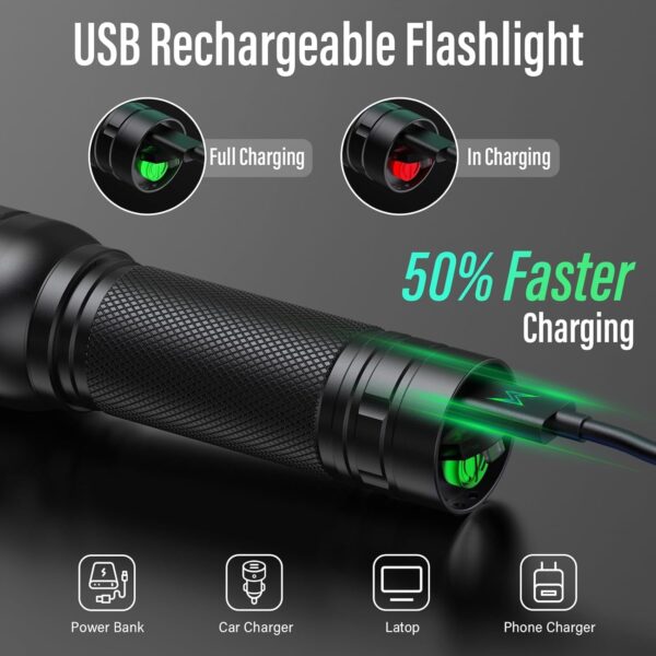 Rechargeable Flashlights High Lumens, G1000 Super Bright Flash Light, Small Zoomable Led Flashlight with 3 Lighting Modes, Portable Tactical Flashlights for Camping - Image 4