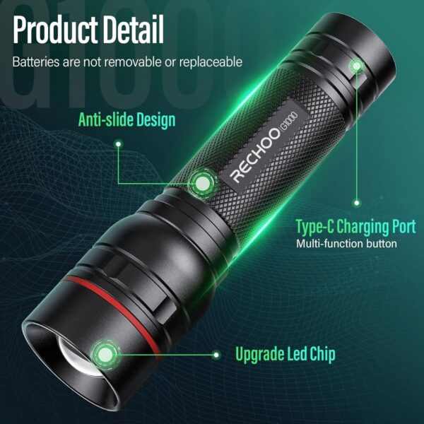 Rechargeable Flashlights High Lumens, G1000 Super Bright Flash Light, Small Zoomable Led Flashlight with 3 Lighting Modes, Portable Tactical Flashlights for Camping - Image 5