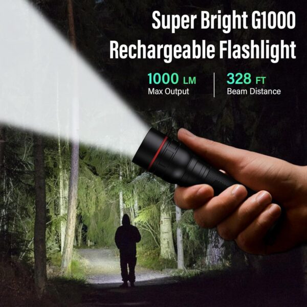 Rechargeable Flashlights High Lumens, G1000 Super Bright Flash Light, Small Zoomable Led Flashlight with 3 Lighting Modes, Portable Tactical Flashlights for Camping - Image 8