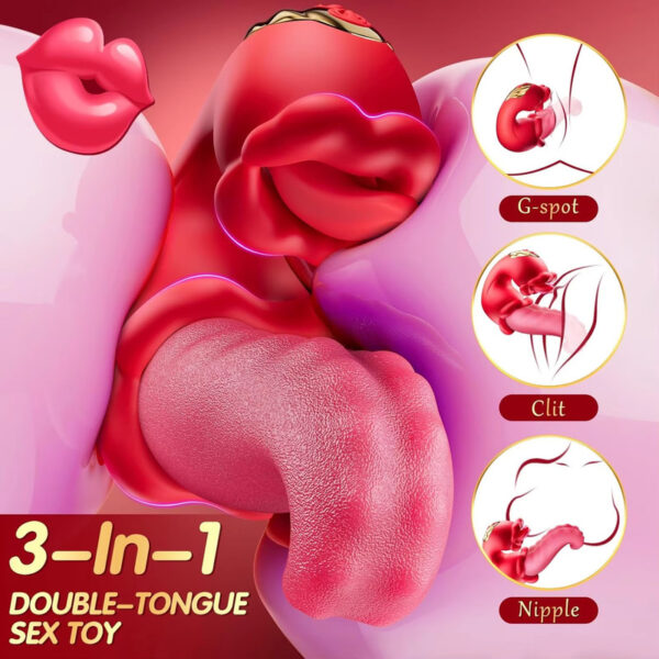 3 in 1 Tongue Swing Tease Vibrator Mouth Biting Clitoris Nipple G-spot Stimulator Realistic Tongue Dildo Rose Sex Toy for Women - Image 2