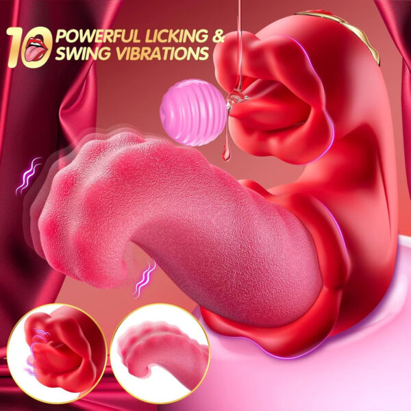 3 in 1 Tongue Swing Tease Vibrator Mouth Biting Clitoris Nipple G-spot Stimulator Realistic Tongue Dildo Rose Sex Toy for Women - Image 3