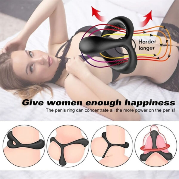 Triangle Penis Ring Multiple Locks Delay Ejaculation men's Rings Male Elastic Silicone Cock Ring Lock Sperm Sex Toys For Couple - Image 5
