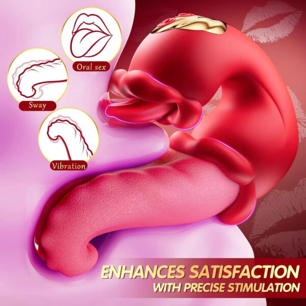3 in 1 Tongue Swing Tease Vibrator Mouth Biting Clitoris Nipple G-spot Stimulator Realistic Tongue Dildo Rose Sex Toy for Women - Image 5