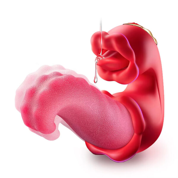 3 in 1 Tongue Swing Tease Vibrator Mouth Biting Clitoris Nipple G-spot Stimulator Realistic Tongue Dildo Rose Sex Toy for Women